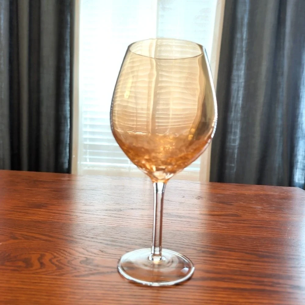 Pier 1‎ Crackle Glass Goblets Golden Luster Large Wine Glasses Amber Set Of 4